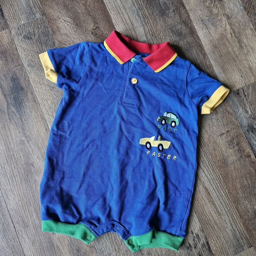 Vintage Specialty Kids Vehicles  Romper - front and back patches - size 6/9...